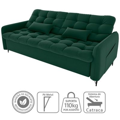 Sofa Cama 2 Lugares 200cm Pillar Veludo E402 Verde Milani Store Verde