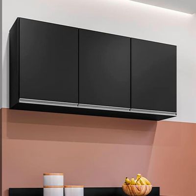 Armario Aereo 3 Portas Bp Valentina 120 Cm Preto Eratto Moveis
