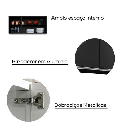 Armario Aereo 3 Portas Bp Valentina 120 Cm Preto Eratto Moveis