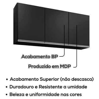 Armario Aereo 3 Portas Bp Valentina 120 Cm Preto Eratto Moveis