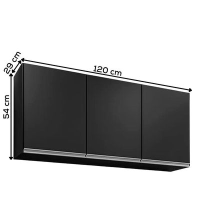 Armario Aereo 3 Portas Bp Valentina 120 Cm Preto Eratto Moveis
