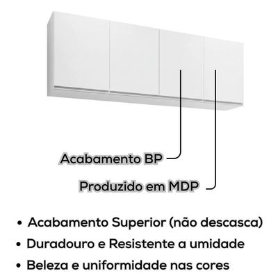 Armario Aereo 4 Portas Bp 160 Cm Lavinia Branco Eratto Moveis