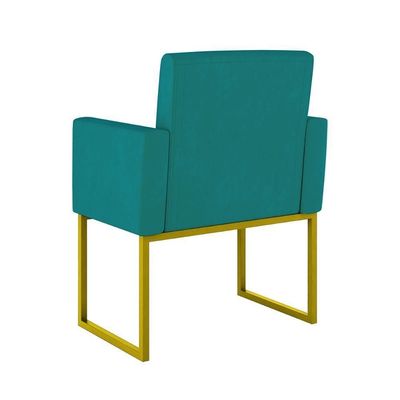 Kit Sofá 2 Lugares + 2 Poltronas Recepção Sala Base Dourada Cor:azul Turquesa Azul Turquesa