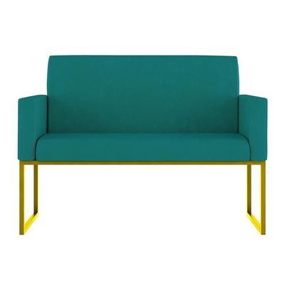 Kit Sofá 2 Lugares + 2 Poltronas Recepção Sala Base Dourada Cor:azul Turquesa Azul Turquesa