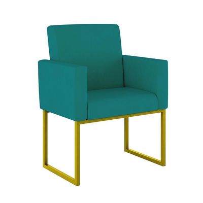 Kit Sofá 2 Lugares + 2 Poltronas Recepção Sala Base Dourada Cor:azul Turquesa Azul Turquesa