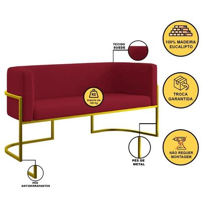 Sofá Namoradeira 2 Lugares Moderna Base Metal Gold Balaqui Marsala