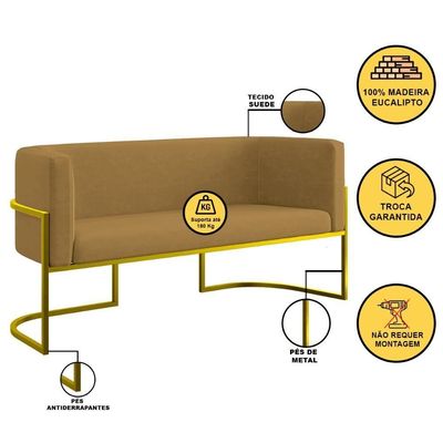 Sofá Namoradeira 2 Lugares Moderna Base Metal Gold Balaqui Capuccino