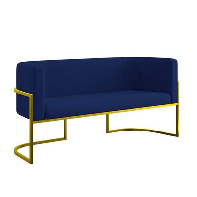 Sofá Namoradeira 2 Lugares Moderna Base Metal Gold Balaqui Azul Marinho