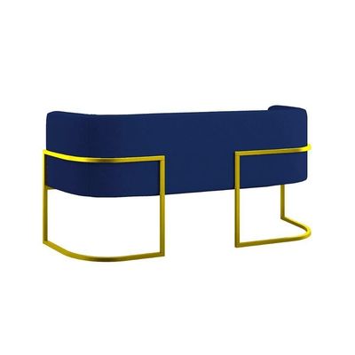 Sofá Namoradeira 2 Lugares Moderna Base Metal Gold Balaqui Azul Marinho