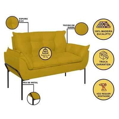 Kit 02 Poltronas + Namoradeira Reforçada Opala Metal Preto Amarelo