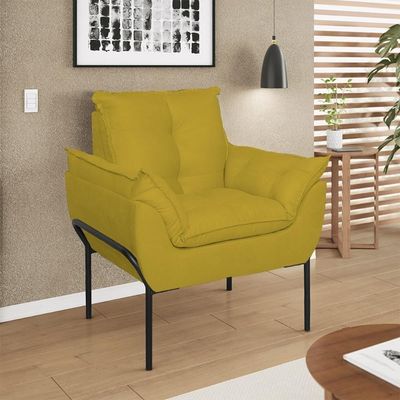 Kit 02 Poltronas + Namoradeira Reforçada Opala Metal Preto Amarelo