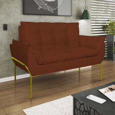 Kit 02 Poltronas + Namoradeira Reforçada Opala Metal Dourado Terracota