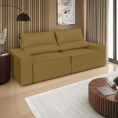 Sofá Reclinável Retrátil 3 Lugares Com Molas Balaqui Decor Capuccino