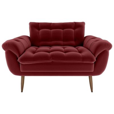 Sofá 2 Lugares Pequeno 1,25 Pés Em Madeira Maciça Xangai Veludo Vermelho Matrix Veludo Vermelho