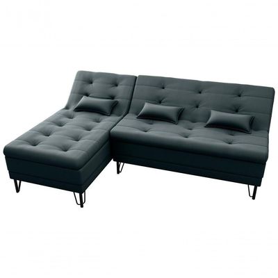 Sofá Cama Com Chaise 3 Lugares 2,00 Mts Nice Matrix Preto