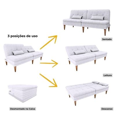 Sofá Cama Na Caixa 3 Lugares 190cm E Almofadas Taylor Matrix Bege Bege