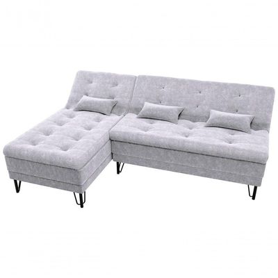 Sofá Cama Com Chaise 3 Lugares 2,00 Mts Nice Matrix Cinza