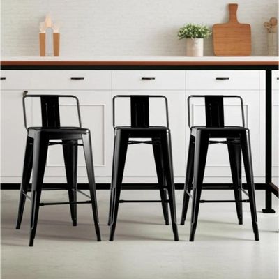 Kit 3 Banquetas Iron Tolix Design Industrial Em Aço Com Encosto