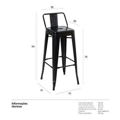 Kit 3 Banquetas Iron Tolix Design Industrial Em Aço Com Encosto