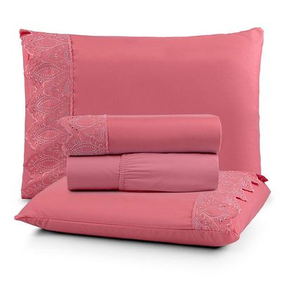Jogo Cama Queen Cherry Bordado Inglês 4pç 100% Poliéster - Pesseg