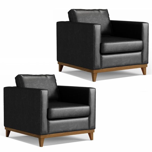 Kit 2 Poltronas Decorativas Para Sala de Estar Jane D05 Couríssimo Preto - Mpozenato