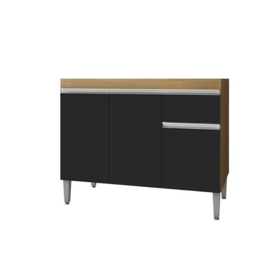 Balcão De Cozinha 2 Portas Oxford Amendoa Preto
