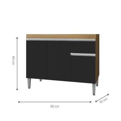 Balcão De Cozinha 2 Portas Oxford Amendoa Preto