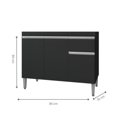 Balcão De Cozinha 2 Portas Oxford Preto Fosco