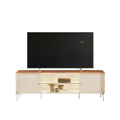 Rack Para Tv Com Nichos Abertos E Pés De Metal Off White Canela