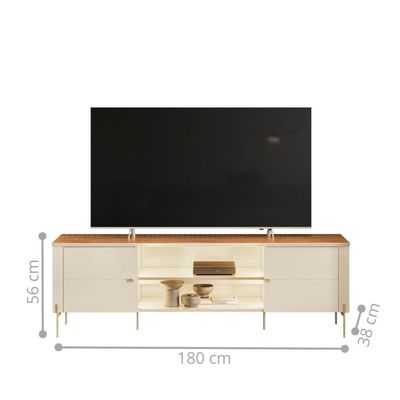 Rack Para Tv Com Nichos Abertos E Pés De Metal Off White Canela