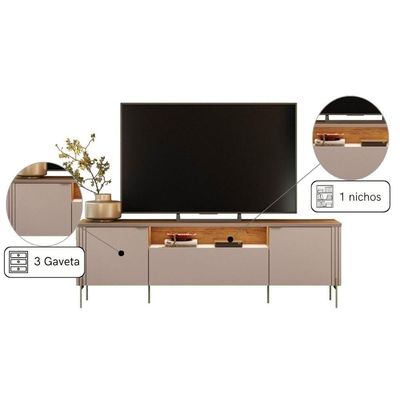 Rack Para Tv Com 2 Portas E 1 Gaveta Grigio Fosco Canela