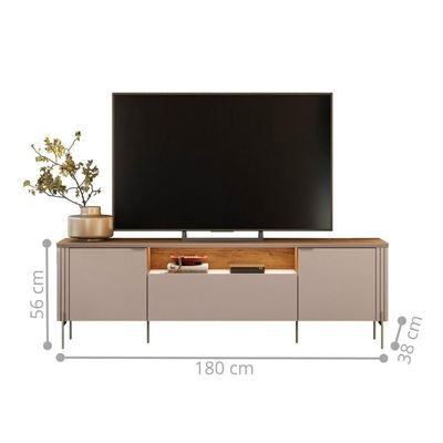 Rack Para Tv Com 2 Portas E 1 Gaveta Grigio Fosco Canela