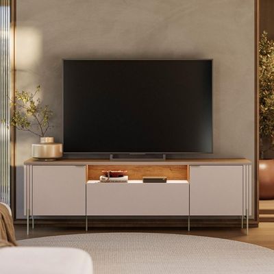 Rack Para Tv Com 2 Portas E 1 Gaveta Grigio Fosco Canela