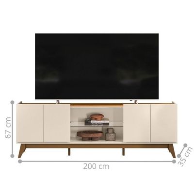 Rack Para Tv Com 4 Portas E Nicho Central Para Sala Off White