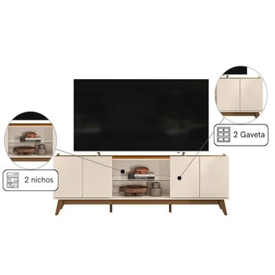 Rack Para Tv Com 4 Portas E Nicho Central Para Sala Off White