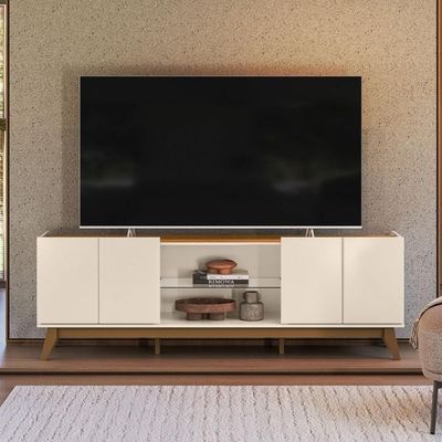 Rack Para Tv Com 4 Portas E Nicho Central Para Sala Off White