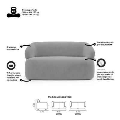 Sofá Orgânico 02 Lugares Living Glee 140cm Veludo Cinza - Desk Design