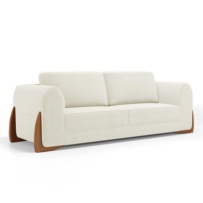 Sofá Living Bloom 180cm 02 Lugares Com Pés De Madeira Bouclê Off White - Desk Design