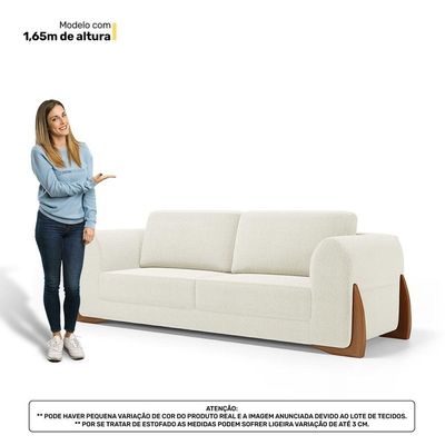 Sofá Living Bloom 180cm 02 Lugares Com Pés De Madeira Bouclê Off White - Desk Design