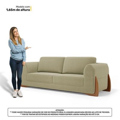 Sofá Living Bloom 220cm 03 Lugares Com Pés De Madeira Bouclê Bege - Desk Design
