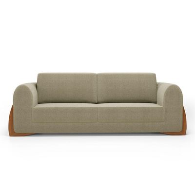 Sofá Living Bloom 220cm 03 Lugares Com Pés De Madeira Bouclê Bege - Desk Design