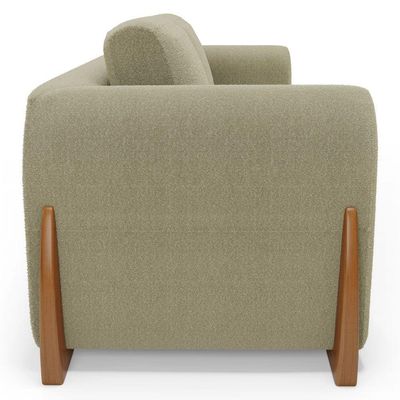 Sofá Living Bloom 220cm 03 Lugares Com Pés De Madeira Bouclê Bege - Desk Design