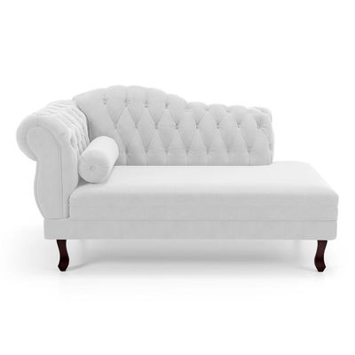 Divã Recamier Chaise Longue Lavínia 150cm Capitonê Pés De Madeira Courino Branco - Desk Design