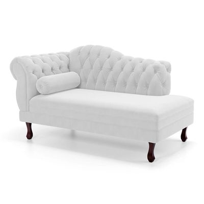 Divã Recamier Chaise Longue Lavínia 150cm Capitonê Pés De Madeira Courino Branco - Desk Design