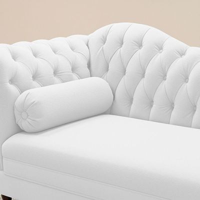 Divã Recamier Chaise Longue Lavínia 150cm Capitonê Pés De Madeira Courino Branco - Desk Design