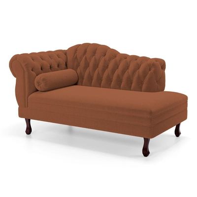 Divã Recamier Lavínia Clássico 120cm Capitonê Com Pés De Madeira Bouclê Terracota - Desk Design