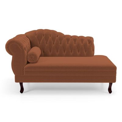 Divã Recamier Lavínia Clássico 120cm Capitonê Com Pés De Madeira Bouclê Terracota - Desk Design