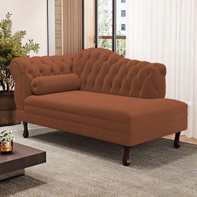 Divã Recamier Lavínia Clássico 120cm Capitonê Com Pés De Madeira Bouclê Terracota - Desk Design