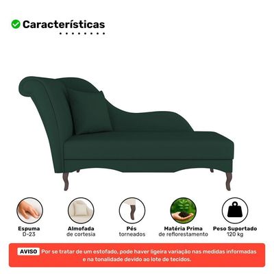 Divã Recamier Chaise Longue Valentina Clássico Com Pés De Madeira Veludo Verde Escuro - Desk Design