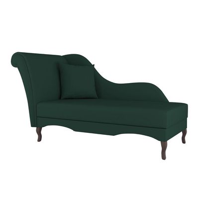 Divã Recamier Chaise Longue Valentina Clássico Com Pés De Madeira Veludo Verde Escuro - Desk Design